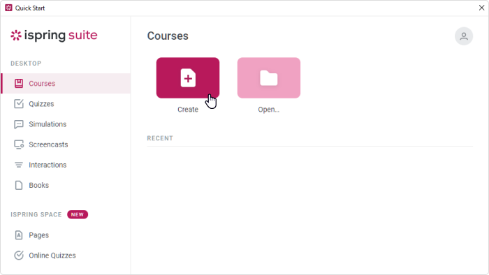 Zakładka Courses w iSpring Suite Wbudowany konwerter iSpring Suite MP4 na SCORM