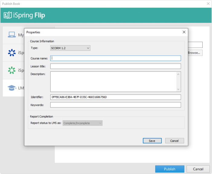 Ustawienia informacji o e-kursie Ustawienia informacji o e-kursie w iSpring Suite Max
