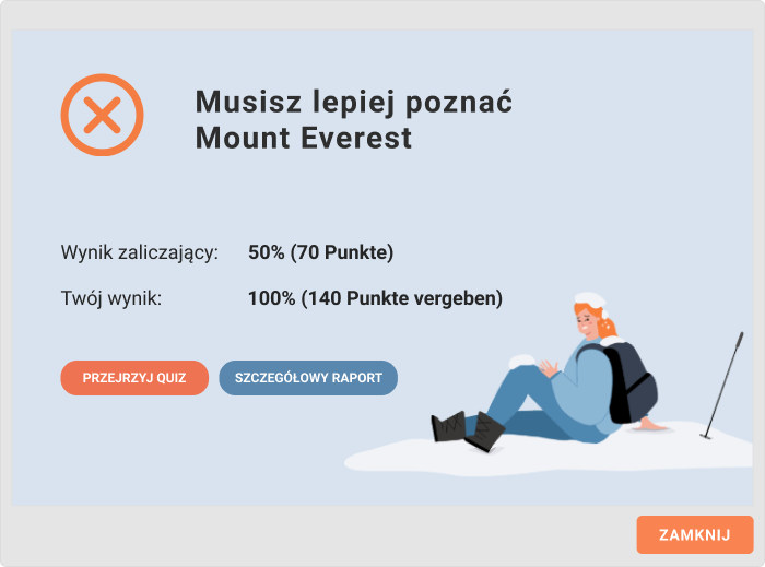 Slajd końcowy niezaliczonego testu PowerPoint