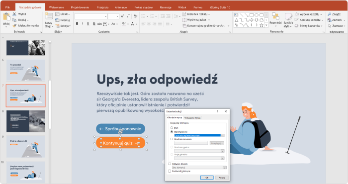 Dodawanie nawigacji do quizu PowerPoint