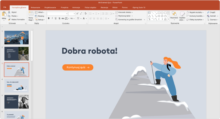 Tworzenie slajdu dla właściwej odpowiedzi w teście PowerPoint