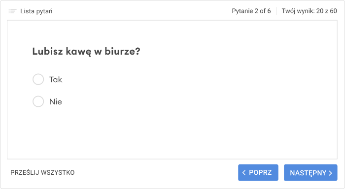 Skala Likerta, przykład z pytaniem binarnym