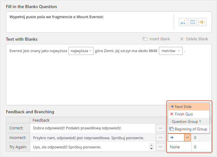Rozgałęzianie Rozgałęzianie w iSpring Suite
