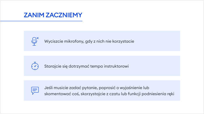 Przykład slajdu wprowadzającego do wirtualnej sesji