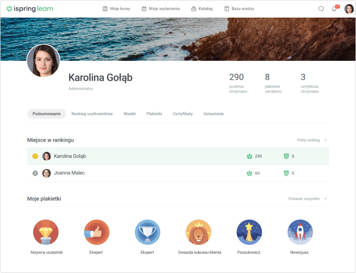 Tabela wyników Tabela wyników w iSpring Learn LMS
