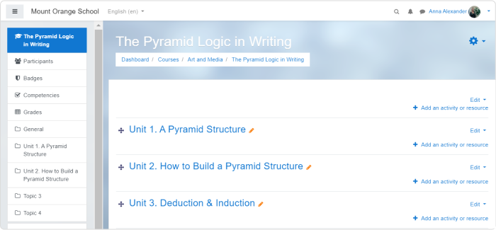 Format tematów Przykład formatu tematów w Moodle