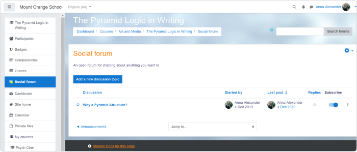 Format społecznościowy Przykład formatu społecznościowego w Moodle