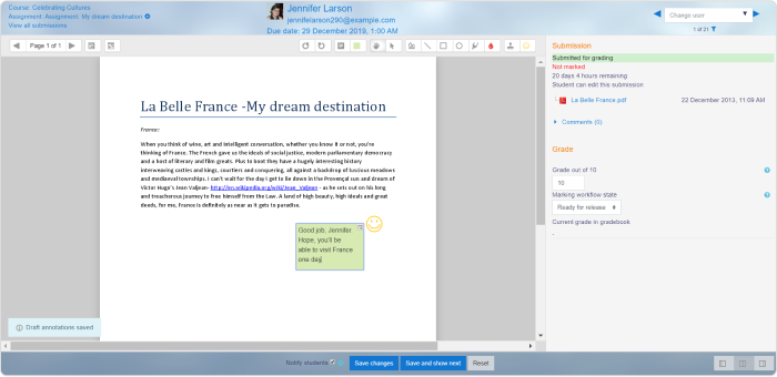 Ocena prac Interfejs oceny prac w Moodle