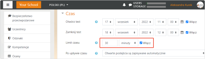 Ustaw ograniczenie czasu na wypełnienie testu w Moodle