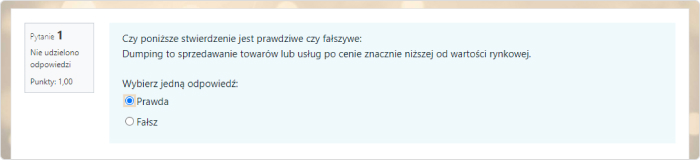 Pytanie Prawda czy Fałsz w Moodle™ Opublikowane pytanie Prawda czy Fałsz w Moodle™