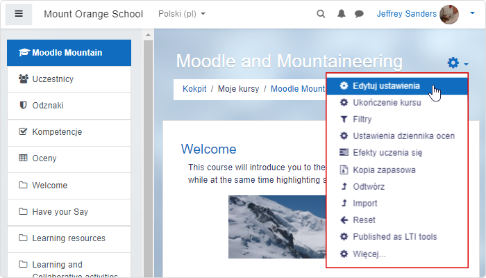 Edytuj ustawienia kursu Edycja ustawień kursu w Moodle™