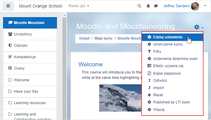 Edycja ustawień kursu w Moodle