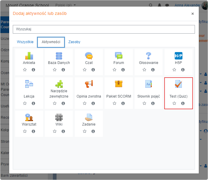 Dodawanie ćwiczenia lub zasobu Dodawanie ćwiczenia lub zasobu w Moodle™