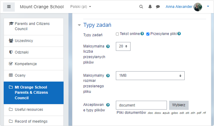 Rodzaje prac w Moodle