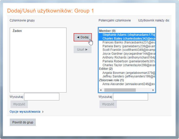 Dodawanie użytkowników do grupy Dodawanie użytkowników do grupy w Moodle™