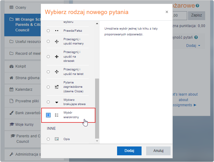 Wybierz rodzaj nowego pytania Wybierz rodzaj nowego pytania