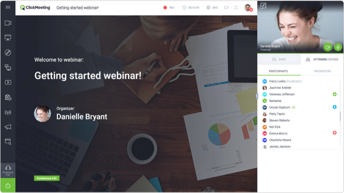 Przykład webinaru Metody szkolenia pracowników - typowy interfejs webinaru