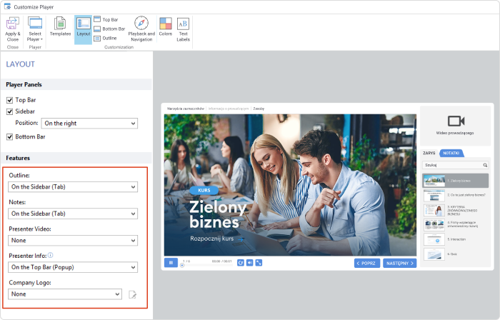 Konfiguracja konspektu Konfiguracja konspektu w iSpring Suite