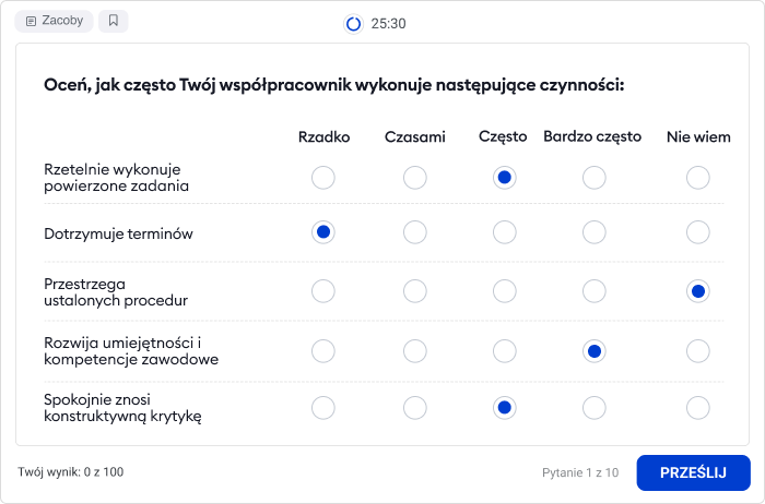 Ocena 360 stopni - przykład ankiety