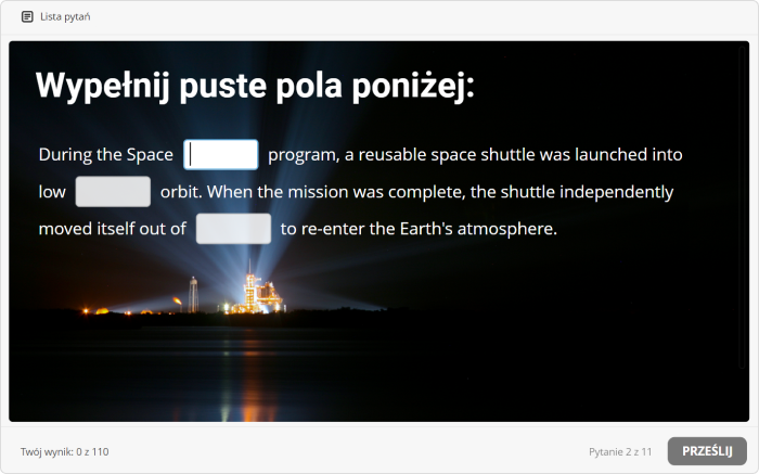 Quiz z wypełnianiem pustych miejsc w iSpring Suite Pytanie z wypełnianiem pustych miejsc