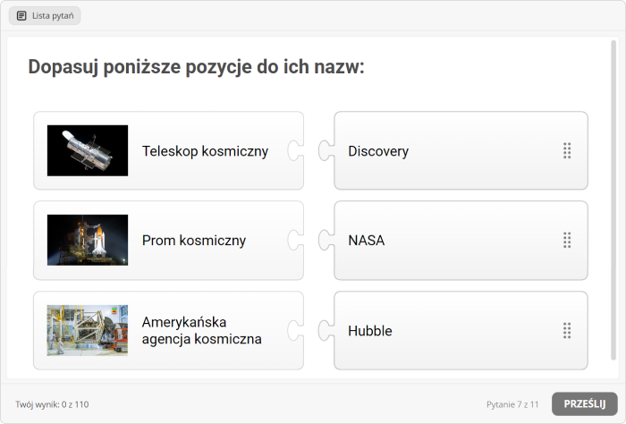 Quiz z dopasowywaniem w iSpring Suite Dopasowywanie