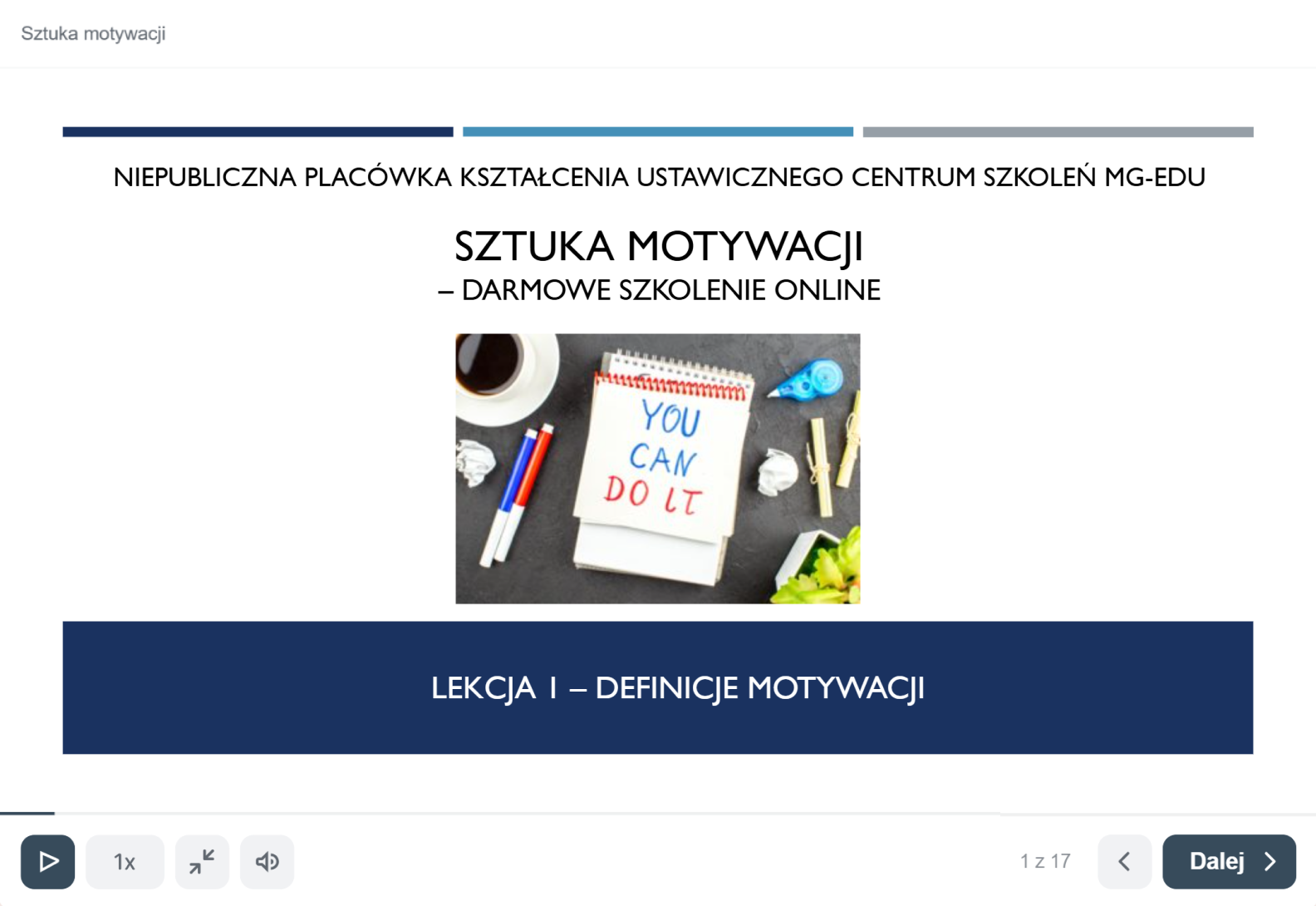 Przykład kursu MG-edu przygotowanego w iSpring Suite Max