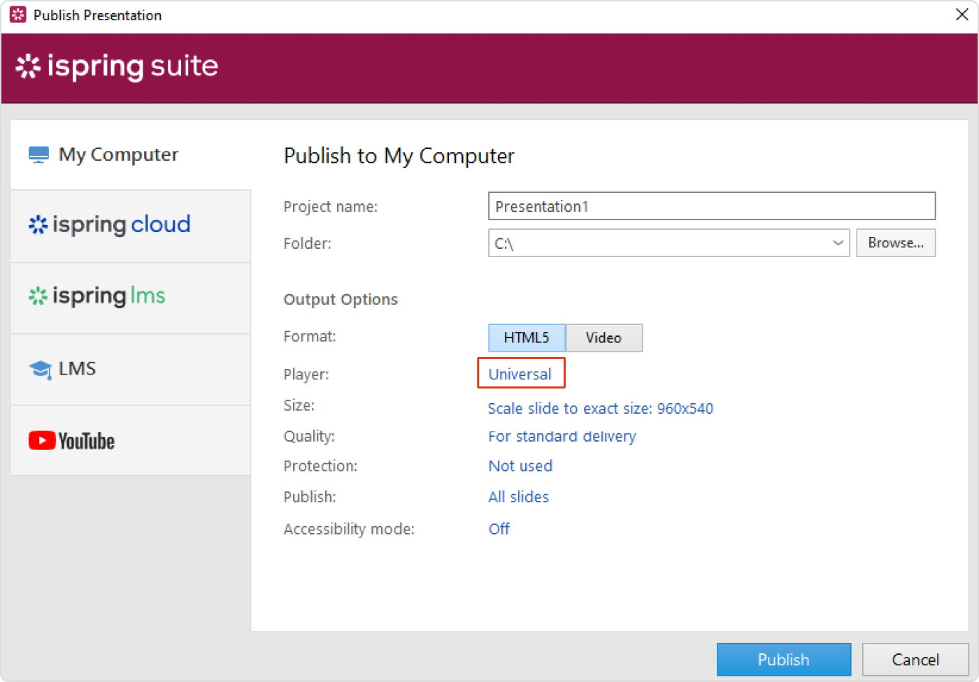 Uniwersalny (Pełny) odtwarzacz Uniwersalny (Pełny) odtwarzacz w iSpring Suite